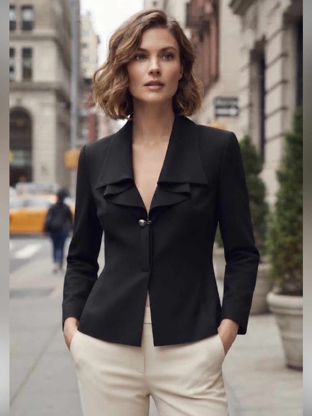 NWT Chico’s Women’s Black Ruffle Collar Knit Mona Jacket